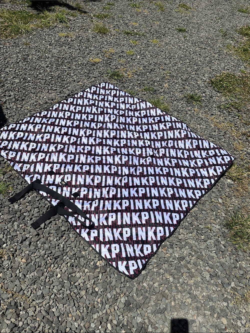 PINK Victoria's Secret Black, White & Hot Pink Logo Picnic Mat